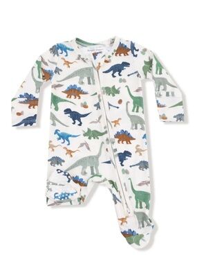 Angel Dear White Multi Dinosaur Print 2-Way Zipper Footie
